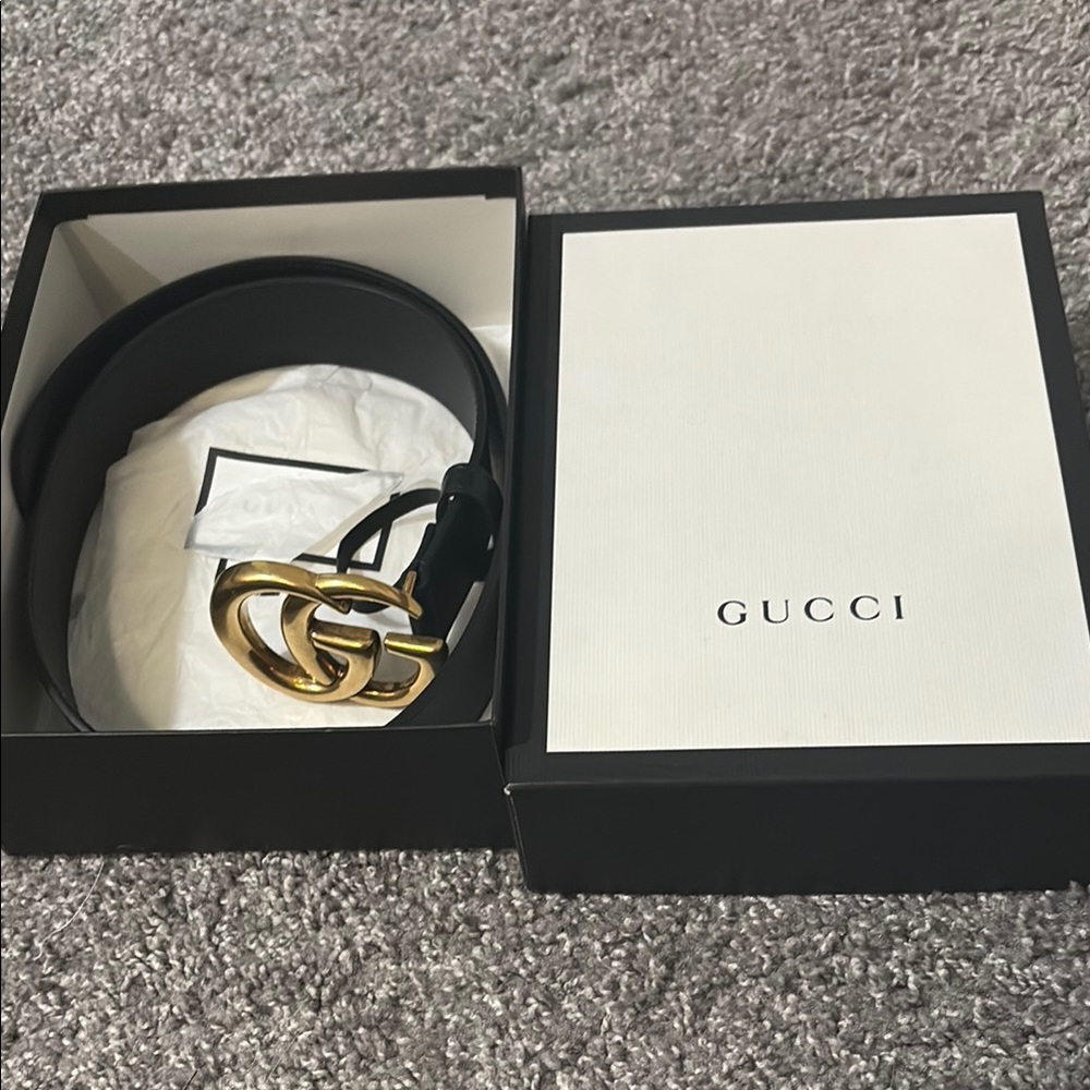Gucci Black Leather Belt with Gold Buckle